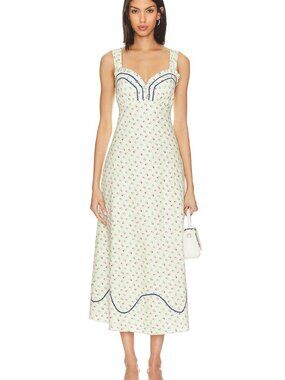 FREE PEOPLE~Sweet Hearts Midi Dress In Ivory Combo~Size MEDIUM NWT